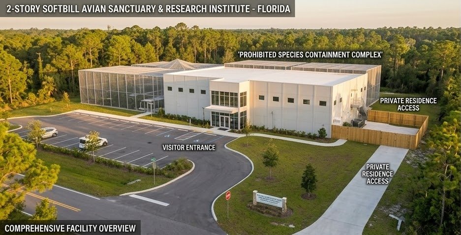 Concept rendering of the planned sanctuary facility layout with access road and parking, illustrating the scale of land needed in the Ruskin and Riverview corridor